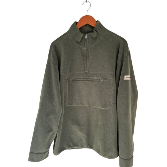 Polo Sport Ralph Lauren Mens Green Fleece Quarter-Zip Pullover Sweater With Fron - Picture 2 of 8